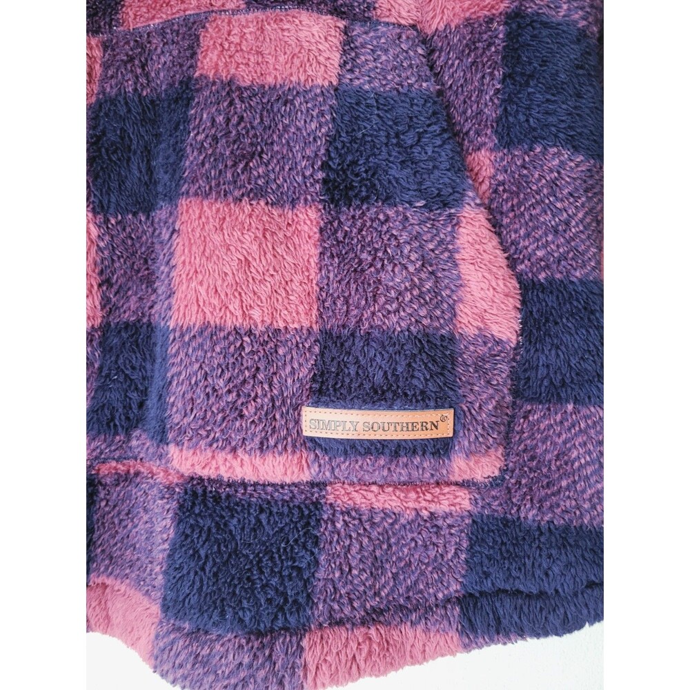 Simply Southern Women's Large Buffalo Plaid Sherpa Pullover Quilted Snap Fleece - Picture 6 of 9